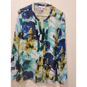 Calvin Klein Womens High-Low Tunic Blouse, Blue multi, X-Large Boho Festival